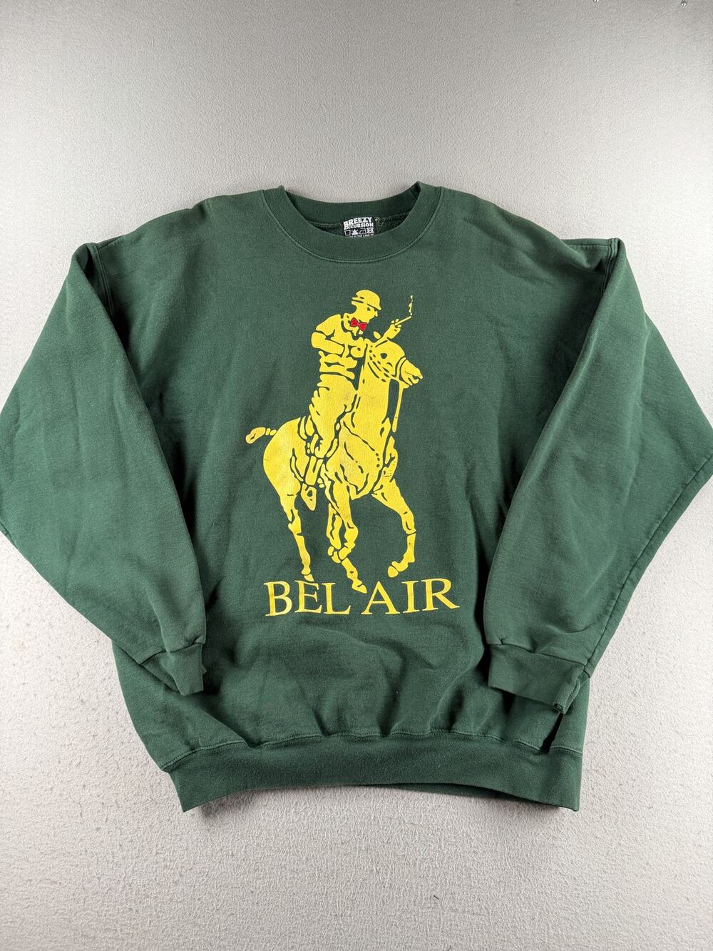 Breezy Excursion Bel Air Graphic Crewneck Sweatshirt Green Yellow Men's L